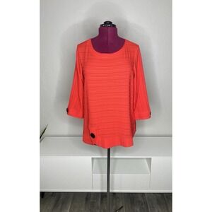 Ali Miles Tunic Top Women's M Red 3/4 Sleeve Round Neck Crinkled